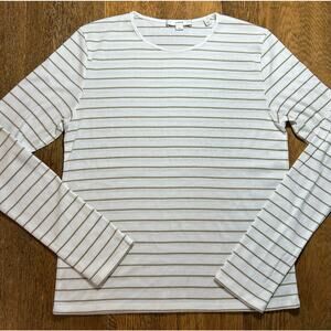 Vince. Stripe Ribbed Long Sleeve T-shirt Pale Cliff White & Deep Mustard Sz L
